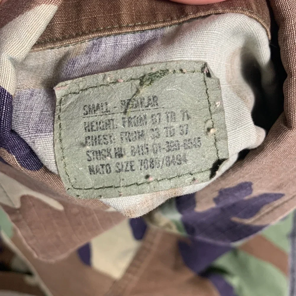 US Army Hot Weather Combat Coat Mens Small Brown Green Woodland‎ Camo Military